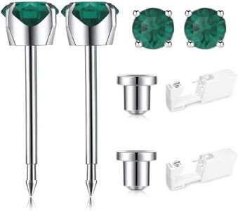 SugarTang Ear Piercing Gun Kit - Disposable 316L Surgical Stainless Steel 4mm Prong Set Cubic Zirconia Stud, At Home Self Piercer With Birthstone Earrings (Emerald)
