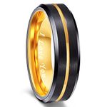 Greenpod 6mm Mens Black Tungsten Ring with Thin Gold Groove Beveled Edge Engraved I Love You Comfort Fit Size 9