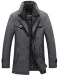 chouyatou Men's Gentle Layered Collar Single Breasted Quilted Lined Wool Blend Pea Coats (X-Large, Grey)