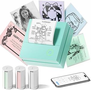 TYPONOS Sticker Drucker, PM290 Mini Drucker für Smartphone, Bluetooth Thermodrucker Mini mit 3 Rollen Papier, Minidrucker für Studiennotizen, Tagebücher, DIY Geschenke – Schule Büro, Grün, 1 Pack