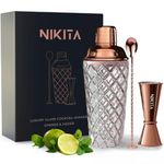 Rose Gold Cocktail Shaker Set - Glass Cocktail Shaker Set - Matching Measuring Jigger and Bar Spoon with Muddler - Rose Gold Drink Shaker with Strainer - 5 pcs - Luxury Gift Box (Rose Gold)