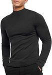 KINGBEGA Men Regular Fit Basic Lightweight Long Sleeve Pullover Top Mock Turtleneck T-Shirt, Black, XX-Large