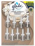 Glade PlugIns Scented Oil Warmers Sheer Vanilla Embrace Essential Oil Infused Wall Plug in, 190ml, 9 Refills