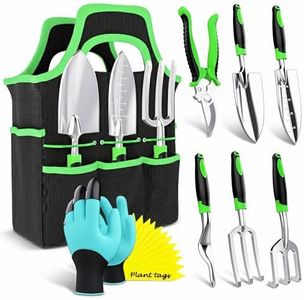 8 PCS Gardening Tools Set with Bag | Heavy-Duty Rust-Proof Hand Tools with Plastic Handles Includes 15 Plant Tags | Ideal Gift for Women, Men, Mom, Dad & Gardeners