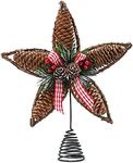 Ornativity Rattan Star Tree Topper - Christmas Rustic Acorn Pine Cone Tree Topper with Holly and Berry Decor Holiday Xmas Trees Top Decorations 11.5"