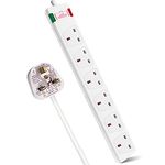 EXTRASTAR 6 Way Extension Leads with Surge Protection, 13A 3120W Approved British UK Wall Mounted Power Strips with 1 Metre Extension Cord for Home, Office - White