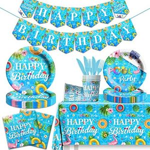 Swimming Pool Party Paper Tableware Set Include Swimming Plates Cups Tbalecloth Decoration (Plate)