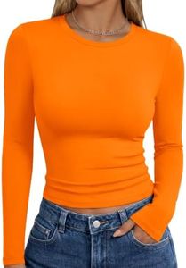 Trendy Queen Women's Long Sleeve T Shirts Fall Fashion 2026 Basic Top Slim Fit Tees Y2k Outfits Winter Clothes Orange XS