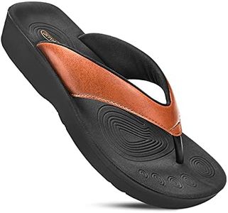 AEROTHOTIC Womens Orthotic Flip Flops Comfortable Recovery Sandals with Arch Support for Plantar Fasciitis – Comfy Women's Walking Thong Cushion Sandals, Ravine Tan, 10