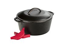 Lodge, L8DOL3HH41PLT, Cast Iron Dutch Oven with Handle Holders, 5-Quart, Black/Red