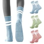 Non Slip Yoga Socks for Women Anti-skid Long Socks for Yoga, Barre, Ballet, Dance, Barefoot Workout Gym-3 Pairs (Cotton, A 3 Pairs - Blue+Green+Pink)