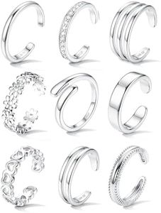 FASACCO Gold Toe Rings for Women Non Tarnish Adjustable Open Toe Rings Set Silver Dainty Toe Ring Waterproof Summer Beach Foot Jewelry 9Pcs