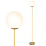 TANGZON Floor Lamp, Sphere Standing Lamp with Brushed Globe Lampshade, Foot Switch, E27 Socket & Weighted Base, Metal Pole Tall Reading Light for Living Room Bedroom Office (1 Light)