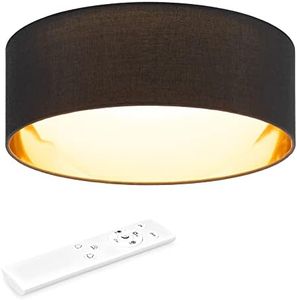 Navaris Lámpara LED de techo moderna - Iluminación de interior con pantalla para salón dormitorio - Con mando a distancia y temporizador - Lámpara negra y dorada interior