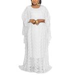 HD Women's Floor-Length Lace Kaftan Dress African Bubu Dress Boat Neck Caftan Gown Plus Size, White-lace, One Size