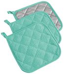 DII Cotton Terry Pot Holders, 7x7 Set of 3, Heat Resistant and Machine Washable Hot Pads for Kitchen Cooking and Baking-Aqua