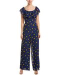 Betsey Johnson Women's Off The Shoulder Jumpsuit Dress, Berry Blue Floral, 12