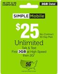 SIMPLE Mobile $25 3 GB Data, Unlimi