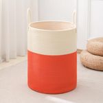 Woven Laundry Hamper Tall Rope Storage Basket for Blanket oys Dirty Clothes in Living Room Bathroom Bedroom (White&Orange, 100L/26.4Gal)