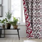 always4u Floral Jacquard Curtains with Dry Handle Luxury Modern Home Decor for Living Room Bedroom Sliding Door Window Treatment 2 Panels Beige/Red/Grey 108 Inches Long