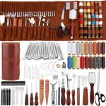 TLKKUE Leather Working Kit Leather Craft Tools with Custom Storage Bag Leather Craft Making Leather Tooling Kit for Beginners Leather Crafting Tools and Supplies for Carving Punching Sewing Stamping