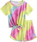 Arshiner Girl's Clothing Set Tie-dye Summer T-shirt with Shorts Kids Casual Outfits Sports Clothe Sets for Girls 11-12 years