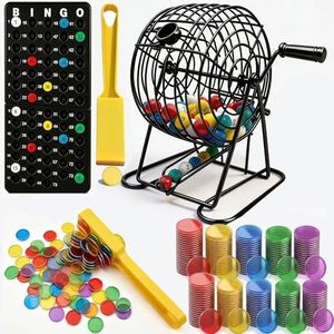 Criskrfan Bingo Game Set with Bingo Chips&Wands-Metal Cage, Master Board,Colored Balls, Mix Colors Bingo Chips &Bingo Wands,Ideal for Large Groups,Party Entertainment for Christmas & Party Supplies