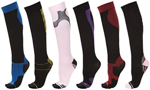 DARESAY Knee High Athletic Compression Socks Men Women, Circulation and Recovery, Assorted Colors - 6-Pack