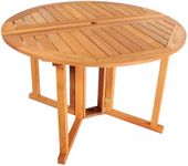 Sunnydaze Malaysian Hardwood Folding Gateleg Patio Dining Table with Teak Oil Finish - 4-Person Space-Saving Round Outdoor Table - 47.25” D x 29" H