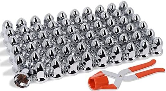 Podoy Chrome 33mm Lug Nut Covers Push on for Semi Trucks, ABS Plastic Bullet Flanged 2-1/2" Height Caps with 33 mm Nut Cover Puller (60 Pack)