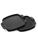 Hawkins 22 cm Futura Cast Iron Grill n Griddle Tava | Induction & Gas Compatible | Griddle for Dosa, Pancakes & Tortillas and Grill for BBQ-Style Meats, Fish & Veggies | Black (CIGG22)