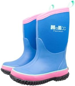 MCIKCC Kids Rain Boots,Waterproof Rubber Boots,Muck Boots for Toddler Boys Girls,Mid Calf Lightweight for Garden Fishing Farm,Blue Pink Size 4