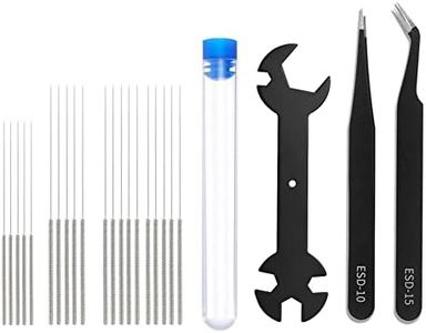 Lokkr 3D Printer Nozzle Cleaning Kit, 15 Nozzle Cleaning Pins with Storage Box(0.2mm x5 0.35mm x5 0.4mm x10), 2 Types Sophisticated Tweezers and 5 in 1 Wrench Tool for Ender 3/3D Printer Accessories