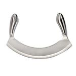 SYADEL Professional 9.5 Inch Stainless Steel Pizza Cutter Mincing Garlic Knife Double Handle Pizza Slicer Multipurpose Sharp Blade Fruit Vegetable Pizza Mincing Knife Slicer (Silver, 1-Pcs)