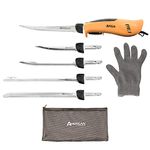 American Angler PRO Professional Grade Electric Fillet Knife Sportsmen's Kit – 110 Volt High Performance Ergonomic Motorized Handset with Five Kinds of Stainless Steel Blades, 32352DS