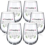 Uiifan 6 Pack 15 oz Friendship Wine Glasses Friend Stemless Glass, Friendship Gifts for Women Friends Sister BFF, Gift Idea for Christmas Birthday Honeymoon (Friendship)