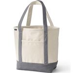 Lands' End Open Top Canvas Tote Bag, Natural/Silver Graphite, Medium