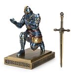 HDMbigmi King's Guard Knight Pen Holder Pen Stand Desk Organizers and Accessories Resin Pencil Holder as Gift with a Metal Sword Letter Opener for Office and Home (Blue)