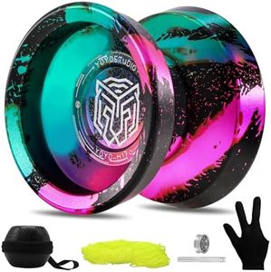 YOYOSTUDIO H17 Trick Yoyo Professional Metal Yoyo for Kids 8-12 Responsive Yo Yo for Kids Adults with Unresponsive Yoyo Bearings Kits, 10 Yo-Yo Strings, Case & Glove (Black Green Pink)