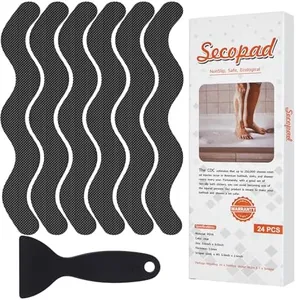Secopad Patented Anti Slip Shower Stickers 24 PCS Safety Bathtub Strips Adhesive Decals with Premium Scraper for Bath Tub Shower Stairs Ladders Boats (Black)