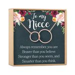 Dear Ava Niece Necklace: Niece Gift from Aunt, Niece Gift, Niece Charm, Niece Gift, Niece Confirmation, Niece Birthday, 2 Interlocking Circles (Rose-Gold-Plated-Brass, NA)