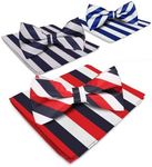 Vittorio Farina 3-Pack Striped Bow Tie & Pocket Square (White/Red/Navy, Navy/Gray, Royal Blue/White)