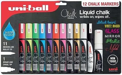 uni-ball Lot de 12 marqueurs à craie liquide multi-usages effaçables et effaçables pour tableaux noirs, tableaux blancs, verre, miroirs, fenêtres en plastique, métal, non toxique