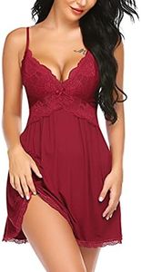 Avidlove Women Babydoll Nightgown Chemises Lace Modal Sleepwear V-Neck Full Slip Sleep Dress (Dark Red XL)