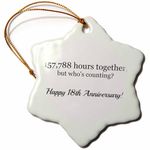 3dRose Happy 18th Anniversary - 157788 Hours Together - Snowflake Ornament, Porcelain, 3-Inch (ORN_224663_1)