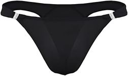 JEERLEEP Mens ice Silk Bikini G String T Back Thongs Briefs Detachable buckle Underwears, Black, XL