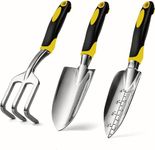 MAYHORY Garden Tool Set Including Hand Trowel Transplantedd and Cultivator Heavy Duty Cast-Aluminium Heads Gardening Kit with Soft Rubberized No- Slip Ergonomic Handles Garden Tools (3 PCS)