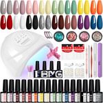 PHOENIXY Gel Nail Polish Set - 40Pcs Gel Nail Polish Kit with U V Light 48W Gel Top Coat Matte Glitter Nail Kit Gifts for Women Gel Nail Kit