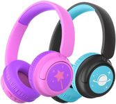 iClever BTH22 Kids Bluetooth Headphones 2 Pack, 60H Play Time, 74/85 dBA Safe Volume, Bluetooth 5.4, USB C, Over Ear Kids Headphones Wireless AUX Cord for iPad/Tablet/Travel/School, Black & Purple