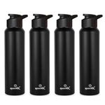 Speedex Stainless Steel Water Bottle 1 Litre, Leakproof Sipper Cap 1 Ltr, Black, Bottles 1+ Litre for School, Gym, Office, Boys, Girls, Men, Women, Kids, Fridge 1Ltr - 1000 ml - Set of 4